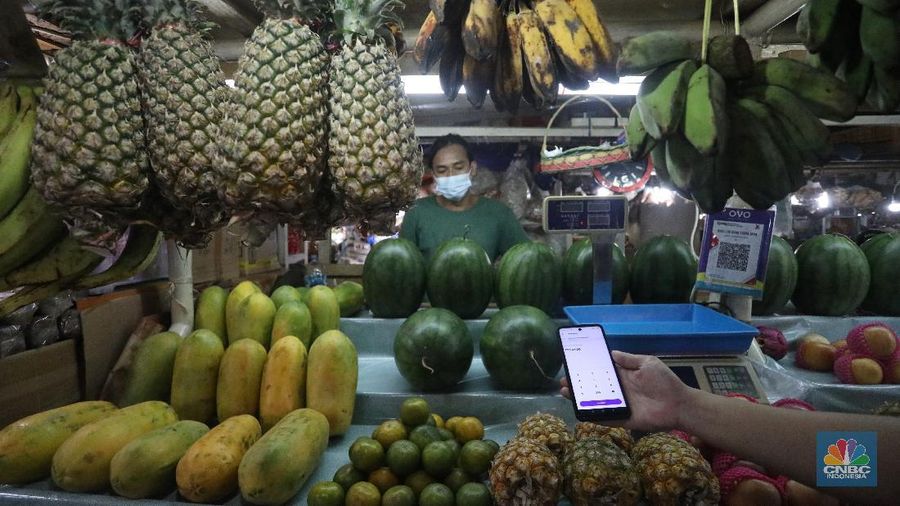ilustrasi Pembayaran Digital di Pasar Tradisional (CNBC Indonesia/Andrean Kristianto)