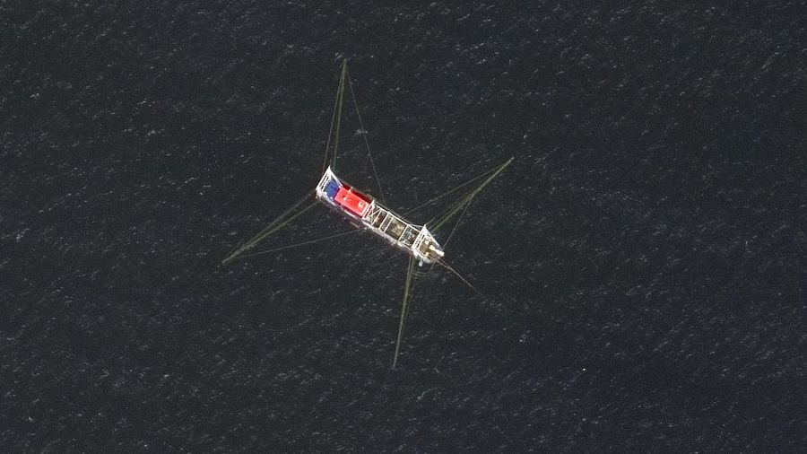 This satellite image provided by Maxar Technologies shows Chinese vessels anchored the Whitsun Reef located in the disputed South China Sea. Tuesday, March 23, 2021. The United States said Tuesday it’s backing the Philippines in a new standoff with Beijing in the disputed South China Sea, where Manila has asked a Chinese fishing flotilla to leave a reef. China ignored the call, insisting it owns the offshore territory. (©2021 Maxar Technologies via AP)