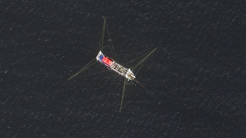 This satellite image provided by Maxar Technologies shows Chinese vessels anchored the Whitsun Reef located in the disputed South China Sea. Tuesday, March 23, 2021. The United States said Tuesday it’s backing the Philippines in a new standoff with Beijing in the disputed South China Sea, where Manila has asked a Chinese fishing flotilla to leave a reef. China ignored the call, insisting it owns the offshore territory. (©2021 Maxar Technologies via AP)
