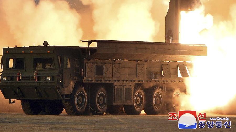 This photo provided by the North Korean government, shows what it says a test fire of newly developed new-type tactical guided projectile by the Academy of Defense Science, at an undisclosed place in  North Korea, Thursday, March 25, 2021. Independent journalists were not given access to cover the event depicted in this image distributed by the North Korean government. The content of this image is as provided Rudal Korea Utara. AP/