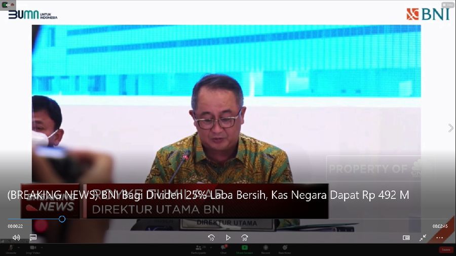 BNI Bagi Dividen 25% Laba Bersih, Kas Negara Dapat Rp 492 M (վ TV)