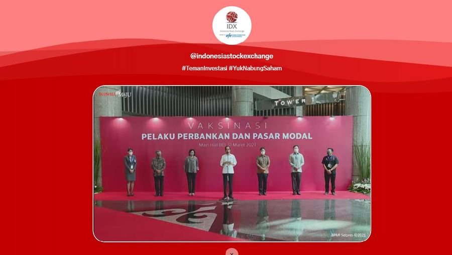 Jokowi Tinjau Vaksinasi Pelaku Perbankan dan Pasar Modal (Ist BEI)