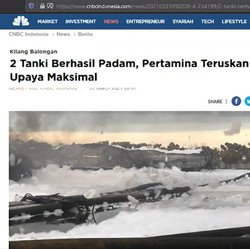 Pertamina Sukses Padamkan Api di 2 Tangki Kilangan Balongan