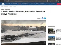 Pertamina Sukses Padamkan Api di 2 Tangki Kilangan Balongan