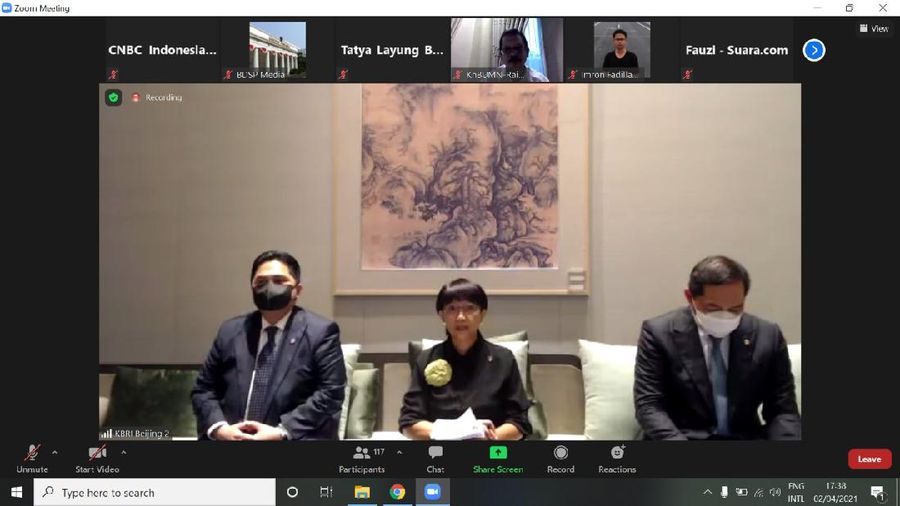 Press Briefing Menlu-Mendag-Men BUMN dari Tiongkok. (Dok: Tangkapan layar)