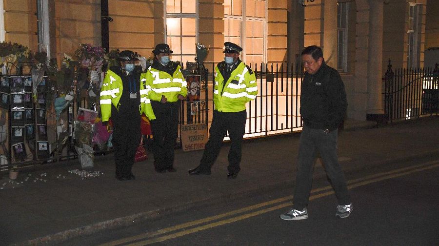 Kyaw Zwar Minn, the Myanmar ambassador, walks outside the Myanmar Embassy in London, Wednesday, April 7, 2021. Newspaper reports say the embassy was taken over by members of the country's new military regime Wednesday evening. (AP Photo/Alberto Pezzali)