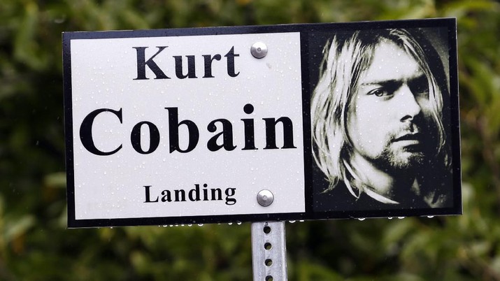 Kurt Cobain In this photo taken Monday, Sept. 23, 2013, a sign marks the location of