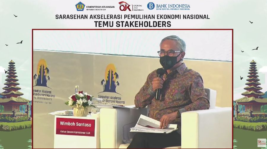 Ketua Dewan Komisioner Otoritas Jasa Keuangan (OJK) Wimboh Santoso dalam acara Sarasehan Akselerasi Pemulihan Ekonomi Nasional (tangkapan Layar Youtube Jasa Keuangan)