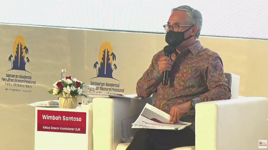 Ketua Dewan Komisioner Otoritas Jasa Keuangan (OJK) Wimboh Santoso dalam acara Sarasehan Akselerasi Pemulihan Ekonomi Nasional (tangkapan Layar Youtube Jasa Keuangan)