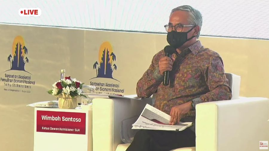 Ketua Dewan Komisioner Otoritas Jasa Keuangan (OJK) Wimboh Santoso dalam acara Sarasehan Akselerasi Pemulihan Ekonomi Nasional (tangkapan Layar Youtube Jasa Keuangan)