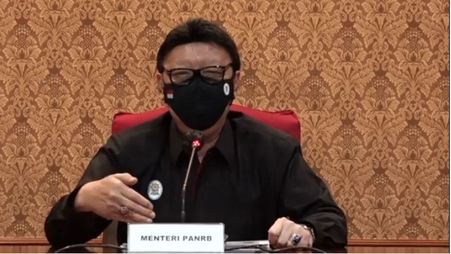 Menpan RB Tjahjo Kumolo dalam konfrensi pers pengadaan CASN tahun 2021. (Tangkapan Layar Youtube KemenpanRB)