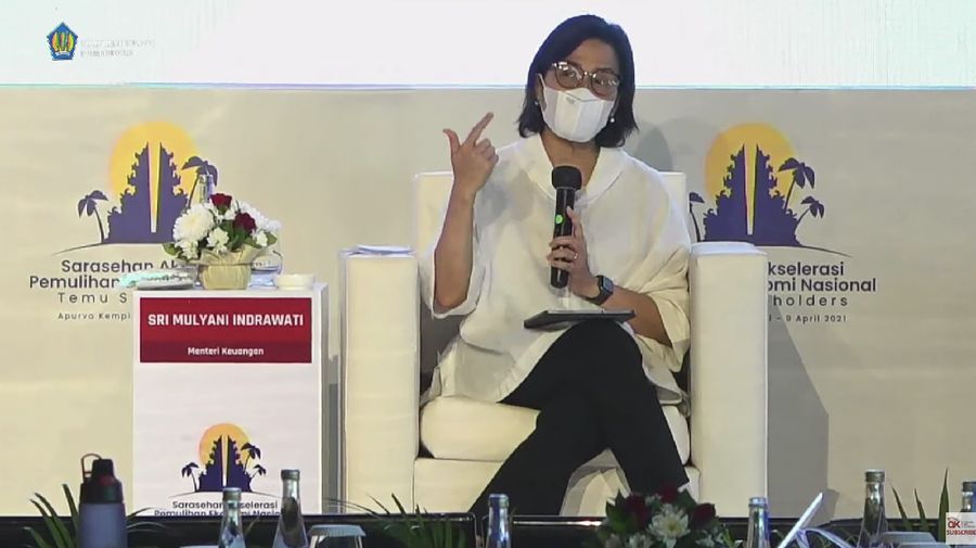Menteri Keuangan Sri Mulyani dalam acara Sarasehan Akselerasi Pemulihan Ekonomi Nasional (tangkapan Layar Youtube Jasa Keuangan)
