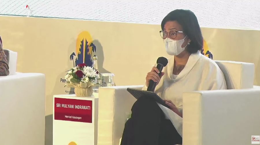 Menteri Keuangan Sri Mulyani dalam acara Sarasehan Akselerasi Pemulihan Ekonomi Nasional (tangkapan Layar Youtube Jasa Keuangan)
