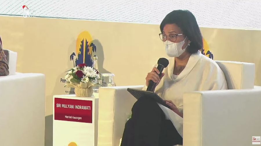 Menteri Keuangan Sri Mulyani dalam acara Sarasehan Akselerasi Pemulihan Ekonomi Nasional (tangkapan Layar Youtube Jasa Keuangan)
