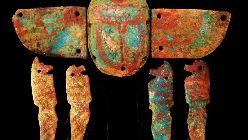 An undated handout photo released Thursday, April 8, 2021 by the by the Zahi Hawass Center For Egyptology shows an archaeological discovery as part of the 'Lost Golden City' in Luxor, Egypt. The city is 3000 years old, dates to the reign of Amenhotep III, and continued to be used by Tutankhamun and Ay. (by the Zahi Hawass Center For Egyptology via AP)