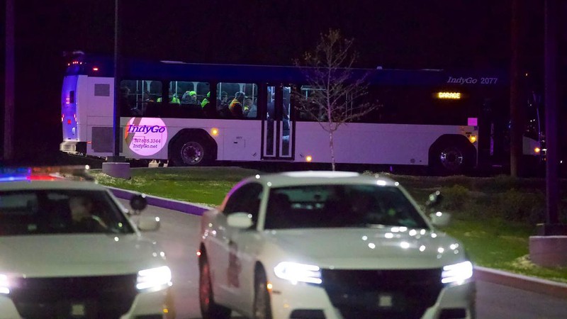 Police arrive at the scene where multiple people were reportedly shot at the FedEx Ground facility early Friday, April 16, 2021, in Indianapolis, Indiana. Multiple people were shot and killed in a late-night shooting at a FedEx facility in Indianapolis, and the shooter killed himself, police said. (Mykal McEldowney/The Indianapolis Star via AP)