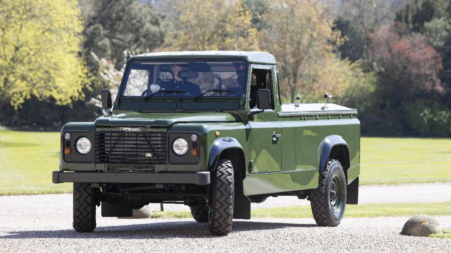 The Land Rover hearse is seen outside Windsor Castle, Windsor, England, Saturday April 17, 2021, before the funeral of Britain's Prince Philip. Prince Philip died April 9 at the age of 99 after 73 years of marriage to Britain's Queen Elizabeth II. (Tim Merry/Pool Photo via AP)
