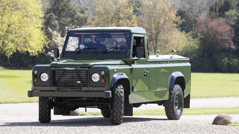 The Land Rover hearse is seen outside Windsor Castle, Windsor, England, Saturday April 17, 2021, before the funeral of Britain's Prince Philip. Prince Philip died April 9 at the age of 99 after 73 years of marriage to Britain's Queen Elizabeth II. (Tim Merry/Pool Photo via AP)