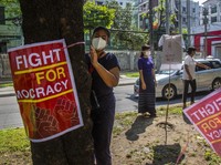 Membiru, Potret Terkini Protes Myanmar Suarakan Tolak Junta