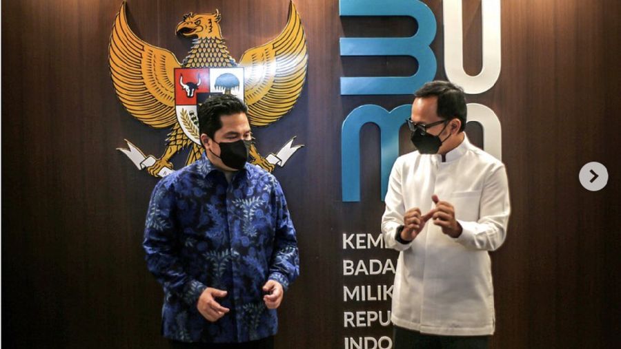 pertemuan dengan Menteri BUMN Erick Thohir untuk membahas rencana pengembangan moda transportasi di Kota Bogor./Instagram : @bimaaryasugiarto