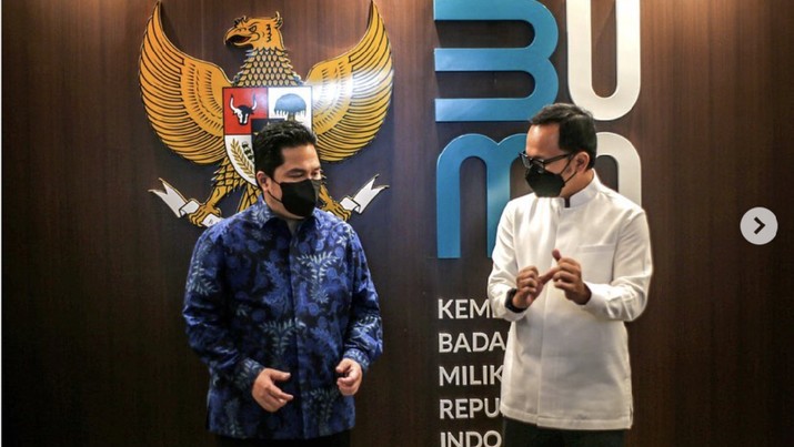 pertemuan dengan Menteri BUMN Erick Thohir untuk membahas rencana pengembangan moda transportasi di Kota Bogor./Instagram : @bimaaryasugiarto
