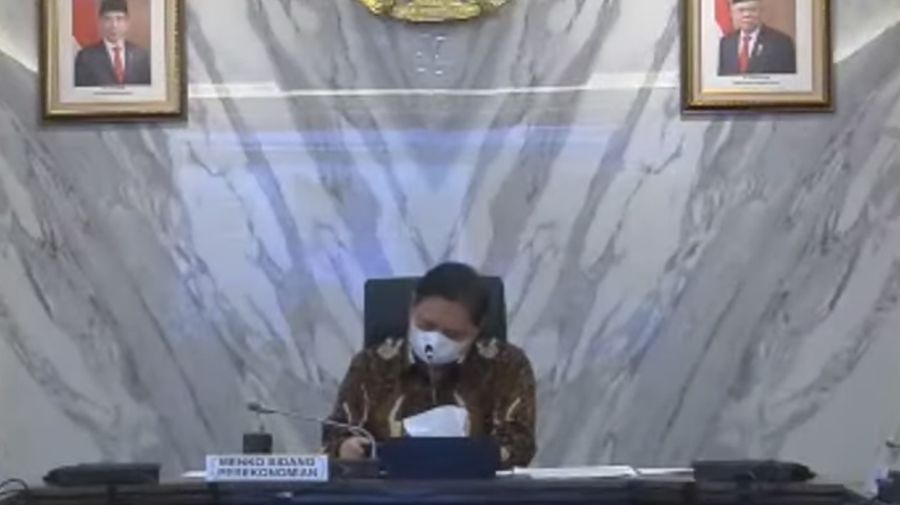 Menko Perekonomian Airlangga Hartarto dalam konfrensi Pers Perkembangan Perekonomian Terkini dan Kebijakan PC-PEN. (Tangkapan Layar Youtube PerekonomianRI)