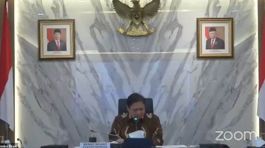Menko Perekonomian Airlangga Hartarto dalam konfrensi Pers Perkembangan Perekonomian Terkini dan Kebijakan PC-PEN. (Tangkapan Layar Youtube PerekonomianRI)