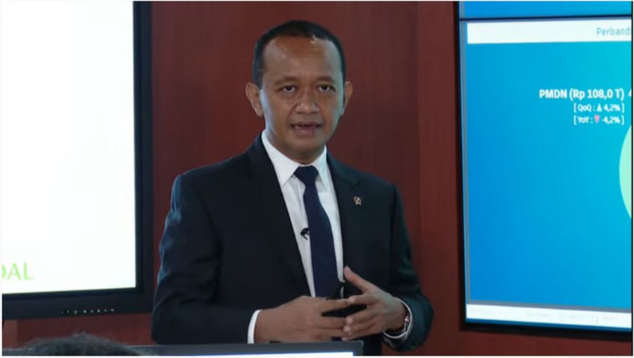 Kepala Badan Koordinasi Penanaman Modal (BKPM) Bahlil Lahadalia merilis capaian realisasi investasi kuartal I tahun 2021. (Tangkapan Layar Youtube BKPM)