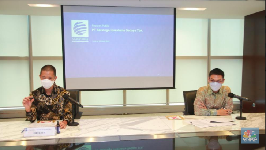 Rapat Umum Pemegang Saham Tahunan (RUPST) PT Saratoga Investama Sedaya Tbk (SRTG), Rabu (28/4/2021)/Syahrizal Sidik/CNBC Indonesia