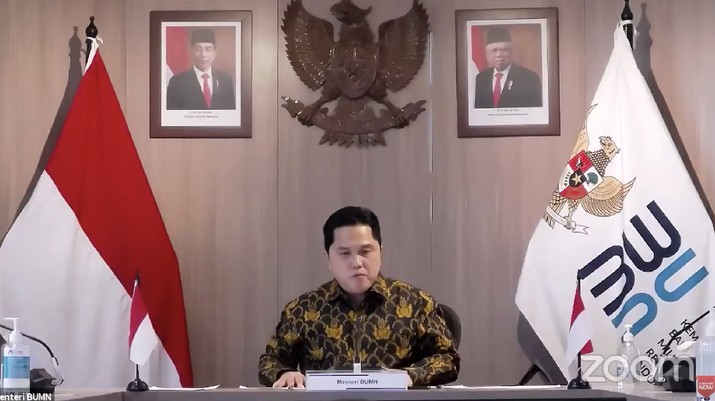 Menteri BUMN Erick Thohir dalam Rapat Koordinasi Pembangunan Pusat 2021 (Tangkapan Layar Youtube Bappenas RI) Menteri BUMN Erick Thohir dalam Rapat Koordinasi Pembangunan Pusat 2021 (Tangkapan Layar Youtube Bappenas RI)