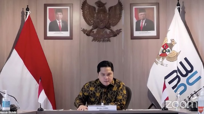 Menteri BUMN Erick Thohir dalam Rapat Koordinasi Pembangunan Pusat 2021 (Tangkapan Layar Youtube Bappenas RI) Menteri BUMN Erick Thohir dalam Rapat Koordinasi Pembangunan Pusat 2021 (Tangkapan Layar Youtube Bappenas RI)