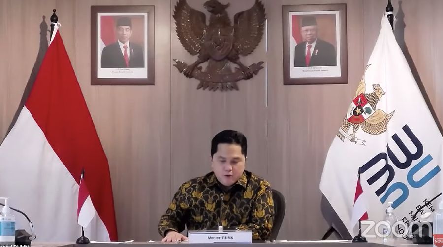 Menteri BUMN Erick Thohir dalam Rapat Koordinasi Pembangunan Pusat 2021 (Tangkapan Layar Youtube Bappenas RI)