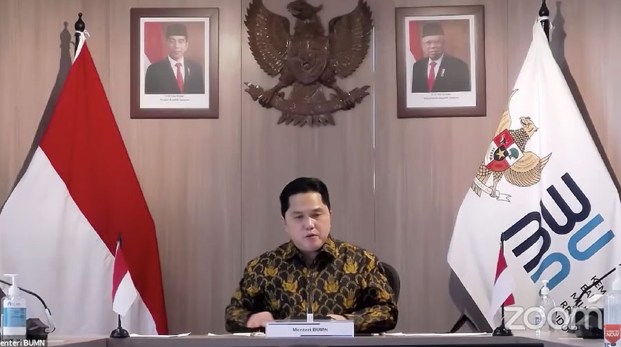 Menteri BUMN Erick Thohir dalam Rapat Koordinasi Pembangunan Pusat 2021 (Tangkapan Layar Youtube Bappenas RI)