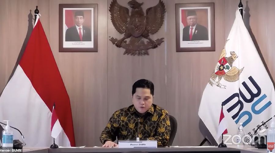 Menteri BUMN Erick Thohir dalam Rapat Koordinasi Pembangunan Pusat 2021 (Tangkapan Layar Youtube Bappenas RI)