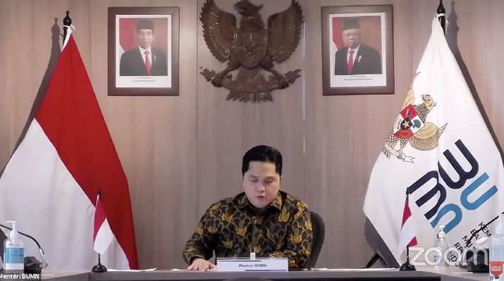 Menteri BUMN Erick Thohir dalam Rapat Koordinasi Pembangunan Pusat 2021 (Tangkapan Layar Youtube Bappenas RI) Menteri BUMN Erick Thohir dalam Rapat Koordinasi Pembangunan Pusat 2021 (Tangkapan Layar Youtube Bappenas RI)