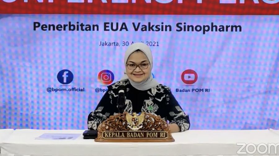 Konferensi Pers Kepala BPOM Penny Lukito terkait Penerbitan EUA Vaksin Sinopharm (Tangkapan Layar Youtube Badan POM RI)