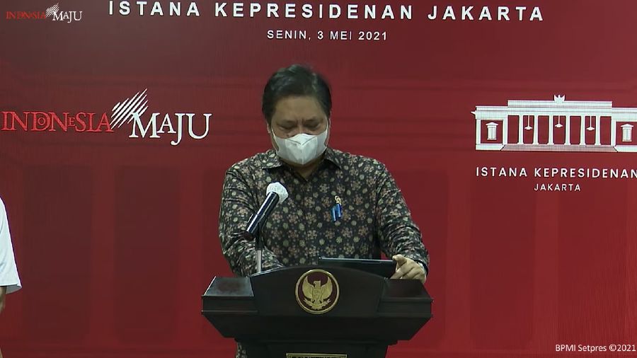 Keterangan Pers Menko Perekonomian, Menteri Kesehatan, dan Kepala BNPB, 3 Mei 2021. (Dok: Tangkapan Layar Youtube Setpres RI)