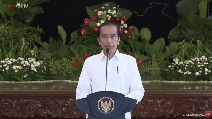 Jokowi dalam acara musyawarah perencanaan pembangunan nasional 2021. (Tangkapan layar Bappenas RI)