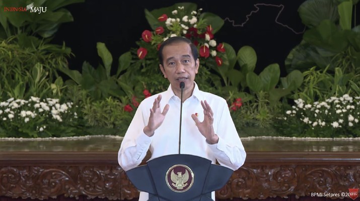 Jokowi dalam acara musyawarah perencanaan pembangunan nasional 2021. (Tangkapan layar Bappenas RI)