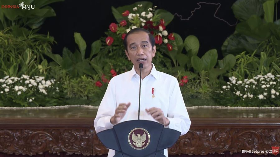 Jokowi dalam acara musyawarah perencanaan pembangunan nasional 2021. (Tangkapan layar Bappenas RI)