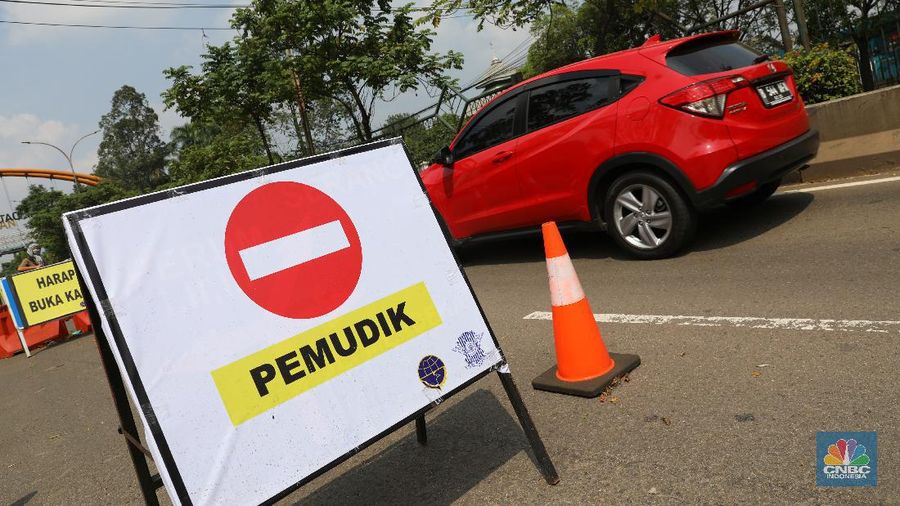 Pos penyekatan mudik di Cikokol, Tangerang. (CNBC Indonesia/Andrean Kristianto)z