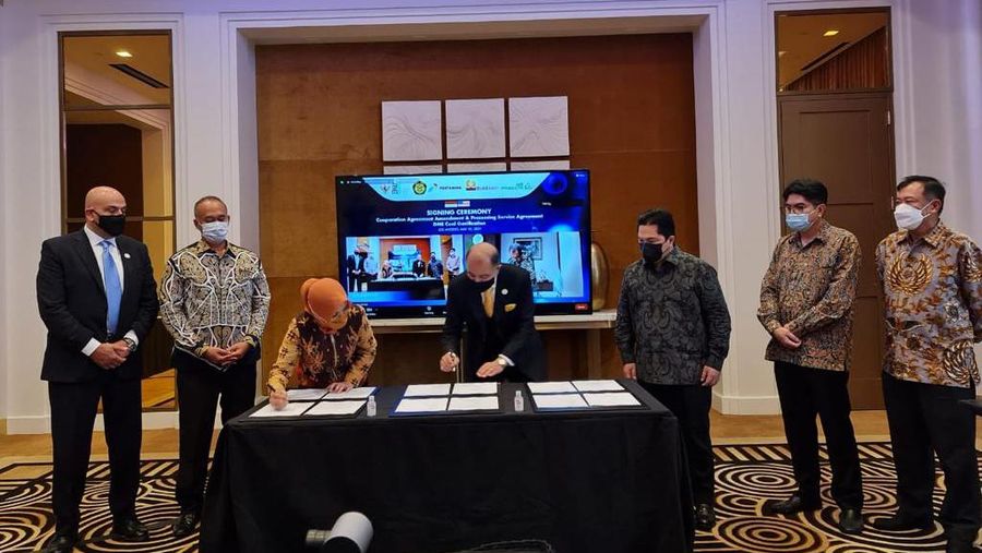 Foto/Pertamina gelar seremoni penandatanganan amandemen kerja sama proyek gasifikasi batu bara di California, AS/ Kementerian BUMN