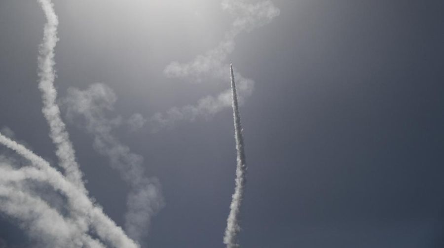 An Israeli Iron Dome air defense system launches to intercept rockets fired from Gaza Strip, in Ashkelon, southern Israel, Tuesday, May 11, 2021. (AP Photo/Ariel Schalit)