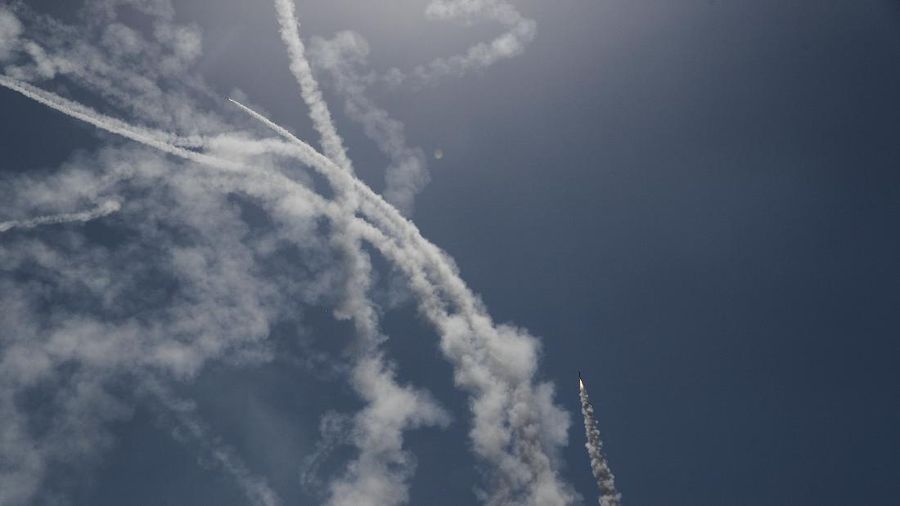 An Israeli Iron Dome air defense system launches to intercept rockets fired from Gaza Strip, in Ashkelon, southern Israel, Tuesday, May 11, 2021. (AP Photo/Ariel Schalit)