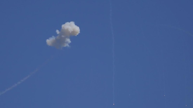 An Israeli Iron Dome air defense system launches to intercept rockets fired from Gaza Strip, in Ashkelon, southern Israel, Tuesday, May 11, 2021. (AP Photo/Ariel Schalit)
