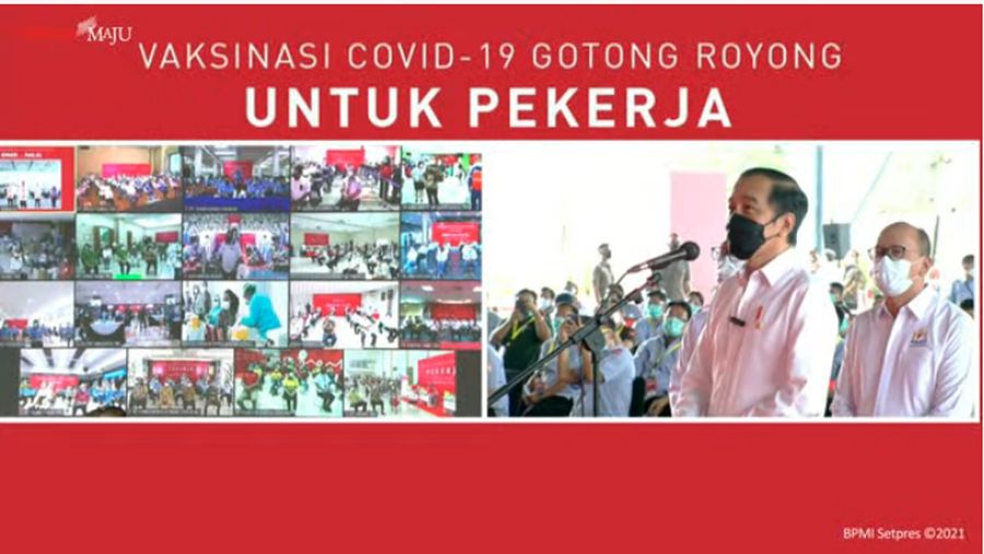 foto/ Peninjauan Vaksinasi Covid-19 Gotong Royong untuk Pekerja, Kabupaten Bekasi, 18 Mei 2021/Youtube: Setpres