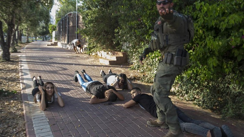 Rockets are launched from Gaza Strip to Israel, Thursday, May 13, 2021. Israeli airstrikes killed multiple senior Hamas military figures Wednesday and toppled a pair of high-rise towers housing Hamas facilities. (AP Photo/Hatem Moussa)