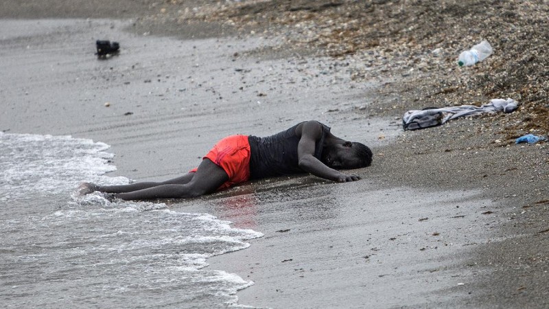 A migrant is rescued by a Spanish Civil guard boat near the border of Morocco and Spain, on Tuesday, May 18, 2021. Spain deployed its military to the Moroccan border Tuesday as thousands of migrants jumped fences or swam onto European soil for the second day in a row after Rabat loosened border controls amid a deepening diplomatic spat. Morocco's loosened border watch came after Spain decided to grant entry for medical treatment to the chief of a militant group that fights for the independence of Western Sahara. Morocco annexed the sprawling region on the west coast of Africa in 1975. (AP Photo/Bernat Armangue)