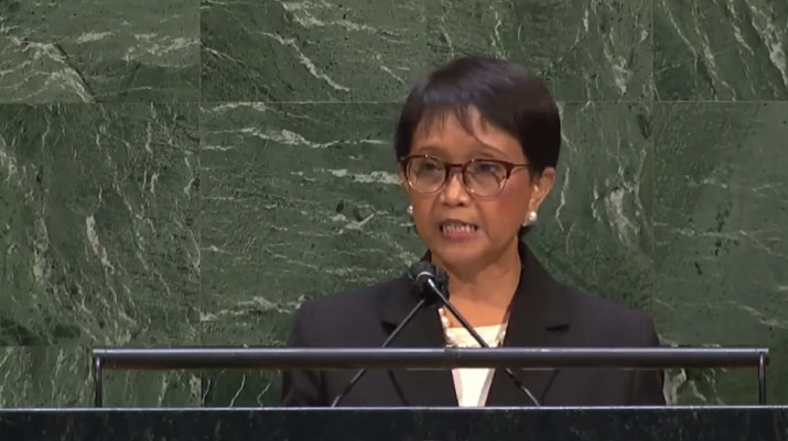 Pernyataan Menlu RI Retno Marsudi dalam Pertemuan Majelis Umum PBB mengenai Palestina. (tangkapan Layar Youtube MoFA Indonesia) Pernyataan Menlu RI Retno Marsudi dalam Pertemuan Majelis Umum PBB mengenai Palestina. (tangkapan Layar Youtube MoFA Indonesia)