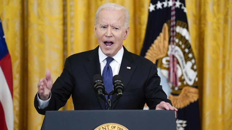 President Joe Biden speaks about a cease-fire between Israel and Hamas, in the Cross Hall of the White House, Thursday, May 20, 2021, in Washington. (AP Photo/Evan Vucci)